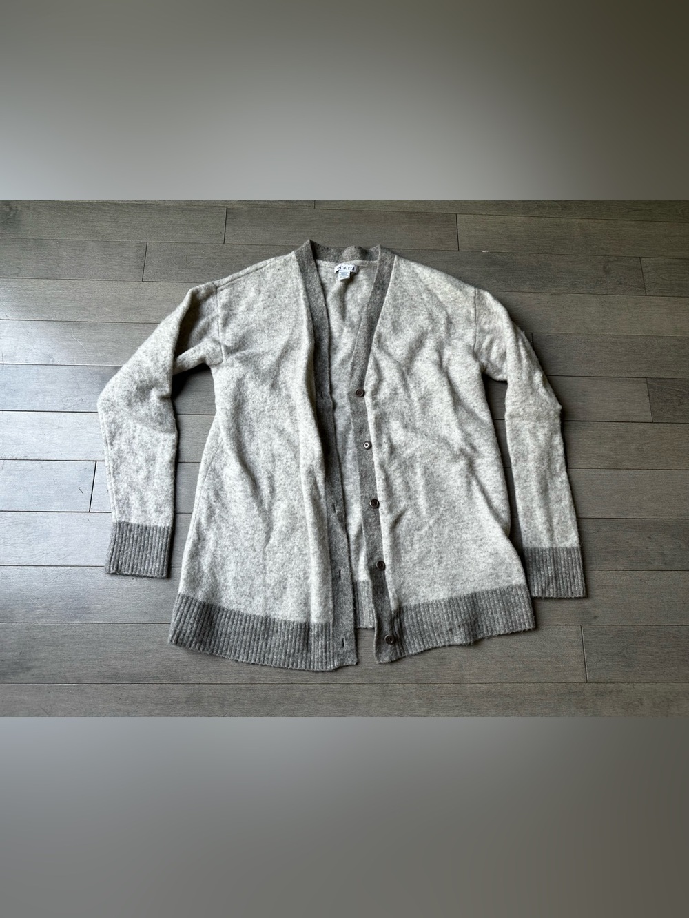 Women’s Athleta Merino Heather Gray Wool Blend Front Open Cardigan Sweater Sz M